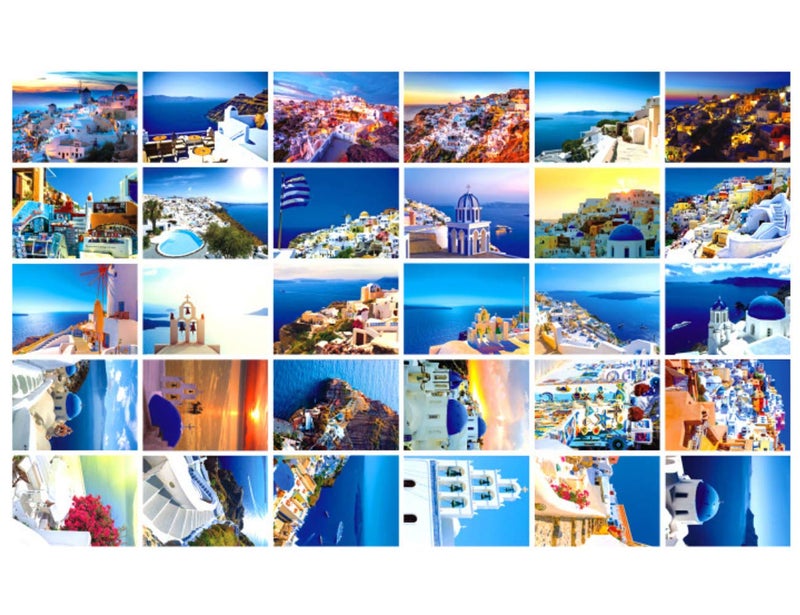HOSTEESSCHOICE بطاقات بريدية للسفر - مجموعة مكونة من 30 بطاقة بريدية - حزمة متنوعة تصور من جميع أنحاء العالم مواقع السفر الشهيرة - بطاقات بريدية متنوعة مجمعة 4 × 6 - سانتوريني - Image 1